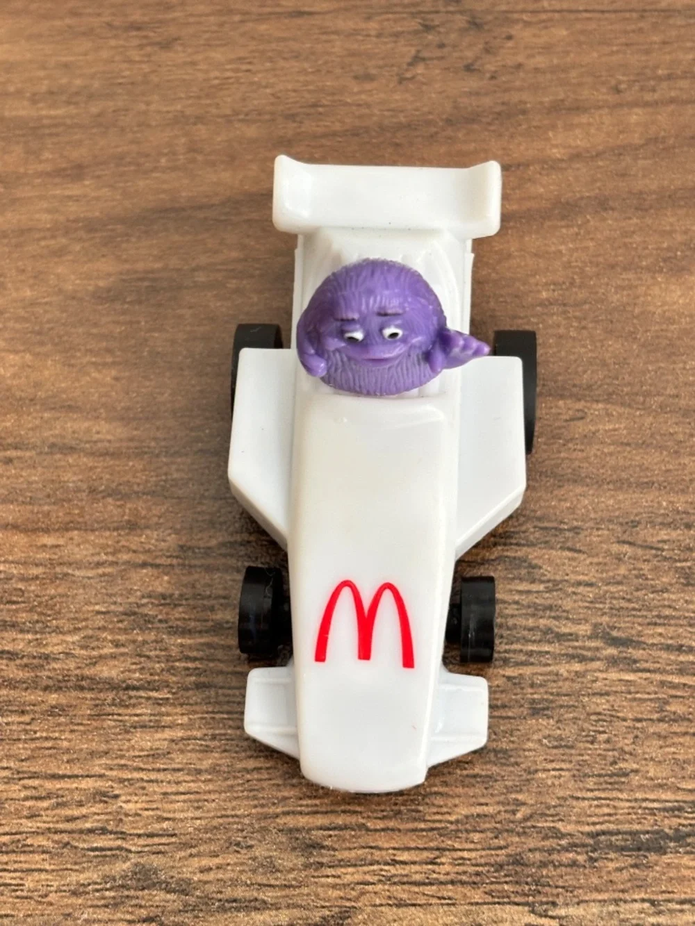 VINTAGE McDonalds Happy Meal Toy Grimace White Race Car Pull Back Turbomac 1988